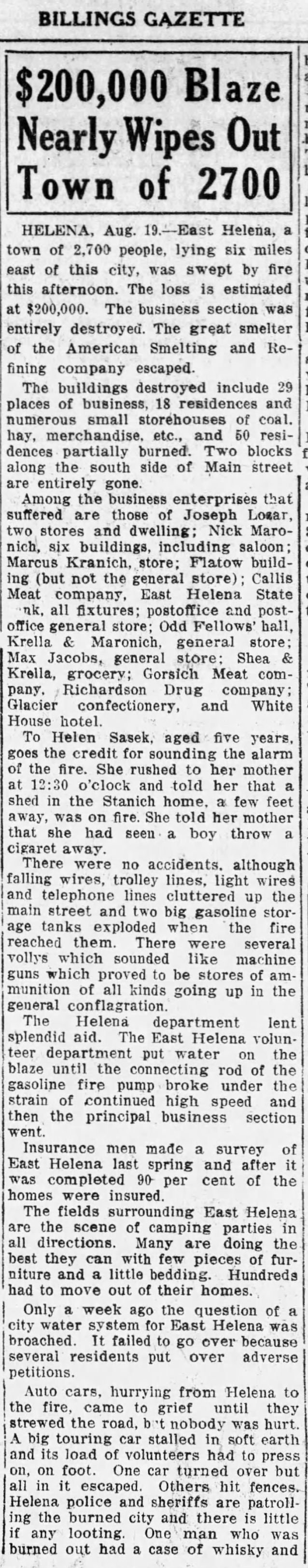 East Helena Fire of 1919